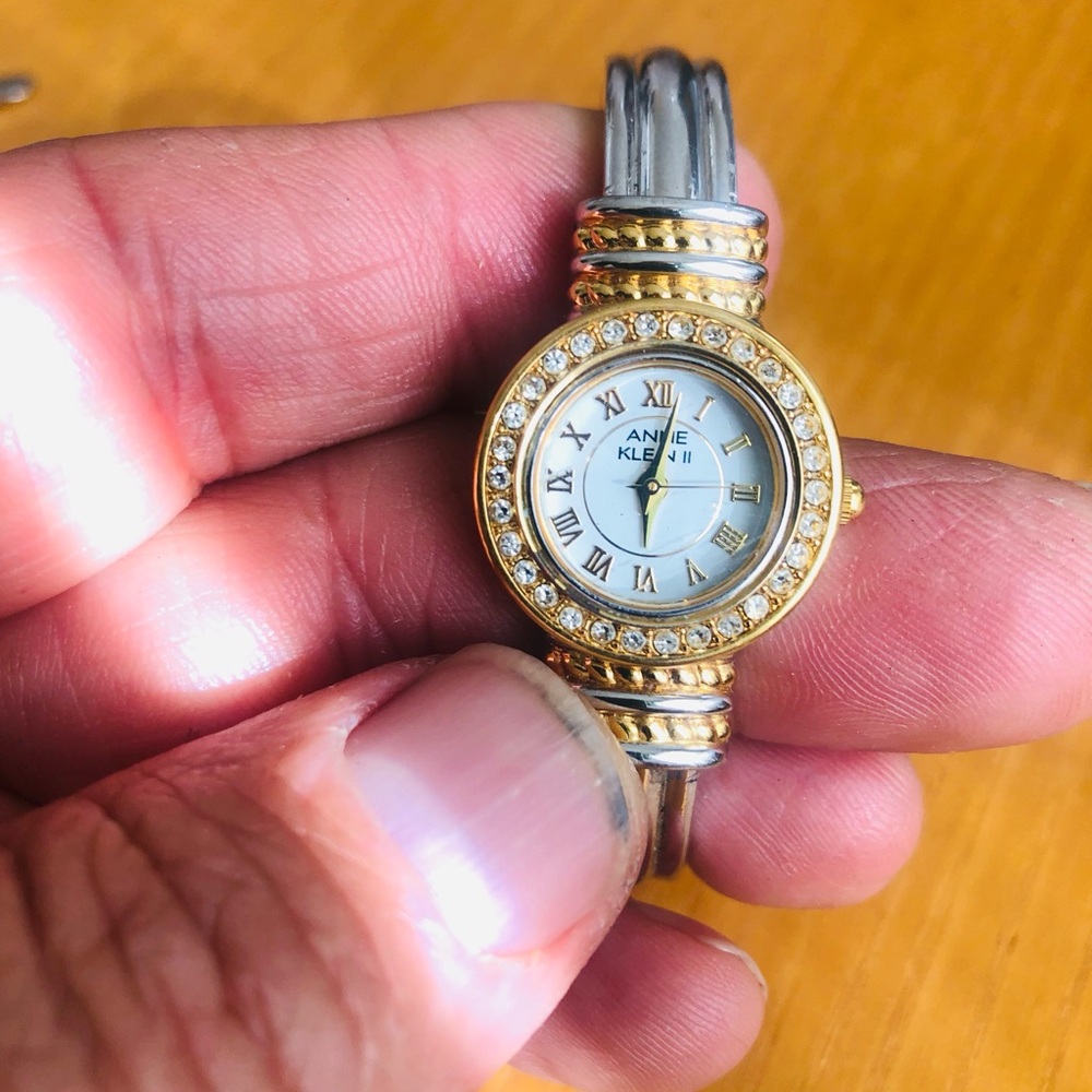 Anne Klein Gold and Silver Crystal-Trim Ladies Bracelet Watch